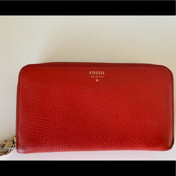 Fossil Sydney Zip Phone Leather Wallet Wristlet in Coral - Picture 3 of 12